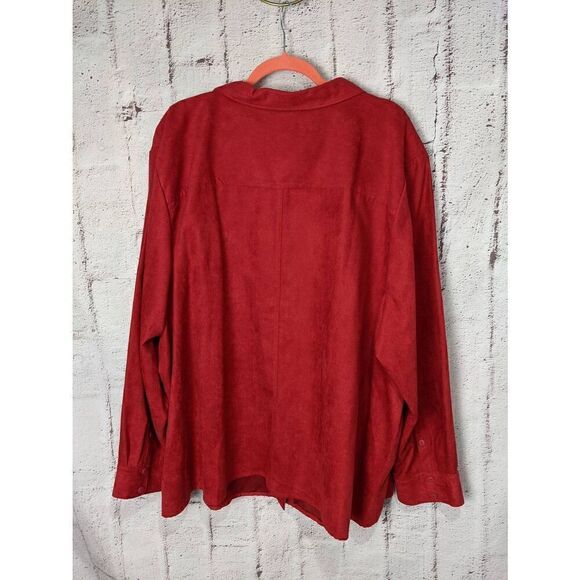Catherines Red Feels like Suede Button‎ Front Shirt Blouse Womens Shirt 5X 34-36 - Picture 2 of 6